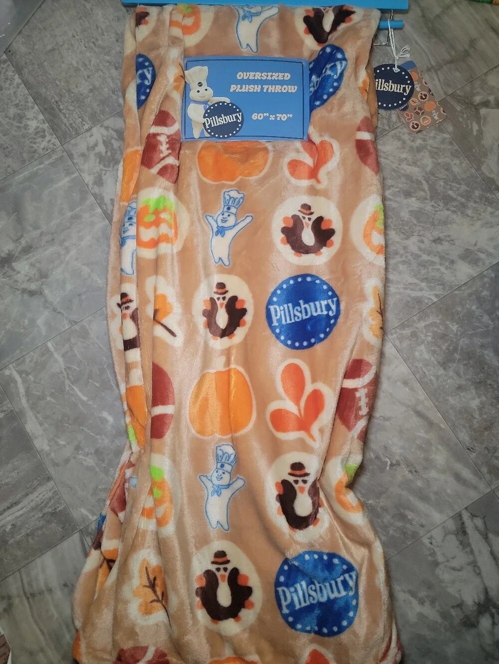Pillsbury Doughboy Fall Halloween Thanksgiving Football PlushThrow Blanket 60x70